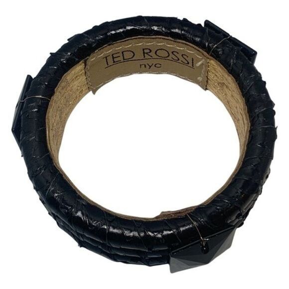 Ted Rossi NYC Black Gold Wrapped Leather Faceted Big Bead Statement Bracelet 7.5 - Picture 3 of 11